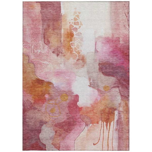 HomeRoots 9' X 12' Vibrant Pink Copper Ivory Abstract Area Rug - Durable, Washable, Indoor/Outdoor Versatility 629315
