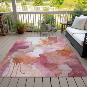 HomeRoots 9' X 12' Vibrant Pink Copper Ivory Abstract Area Rug - Durable, Washable, Indoor/Outdoor Versatility 629315