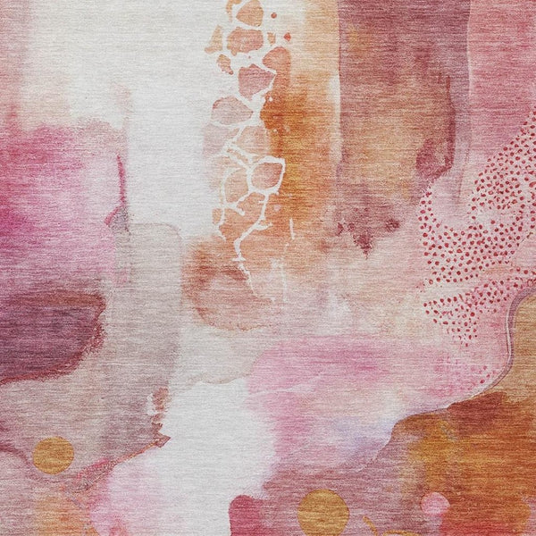 HomeRoots 10' Pink Copper Ivory Abstract Washable Rug - Versatile Indoor Outdoor Area Rug for Stylish Spaces 629316