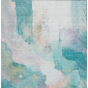 HomeRoots 5' X 8' Turquoise Blush Ivory Abstract Rug - Stylish, Washable, Durable for Indoor & Outdoor Use 629318