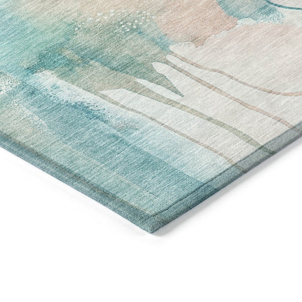 HomeRoots 5' X 8' Turquoise Blush Ivory Abstract Rug - Stylish, Washable, Durable for Indoor & Outdoor Use 629318