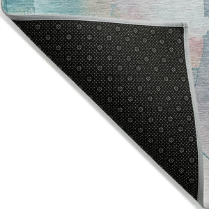 HomeRoots 8' Turquoise Blush Ivory Round Area Rug - Modern Abstract, Washable, Stylish for Indoor & Outdoor Use 629319