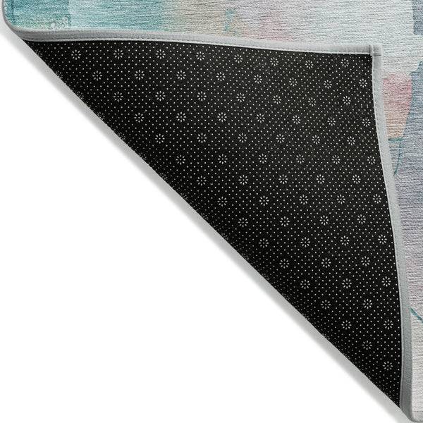 HomeRoots 8' Turquoise Blush Ivory Round Area Rug - Modern Abstract, Washable, Stylish for Indoor & Outdoor Use 629319