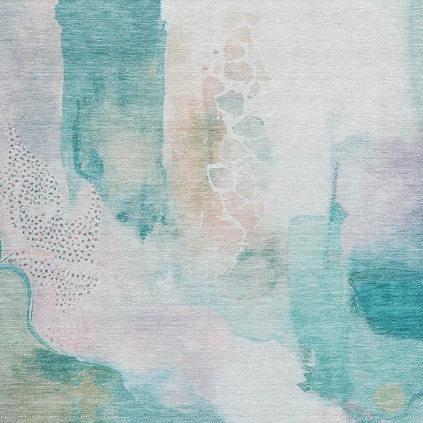 HomeRoots 10' Turquoise Blush Ivory Abstract Washable Area Rug – Versatile Indoor/Outdoor Design, Easy Care! 629322