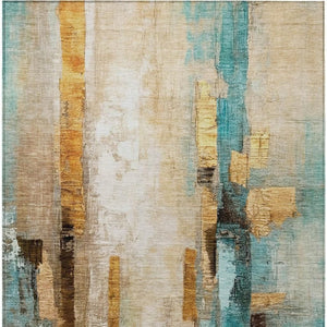 HomeRoots 5' X 8' Beige and Teal Abstract Area Rug - Durable, Washable, Versatile for Indoor & Outdoor Spaces! 629324