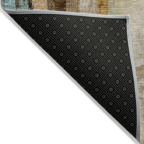 HomeRoots 8' Abstract Beige and Teal Round Washable Area Rug - Durable, Stylish Design for Indoor & Outdoor Use 629325