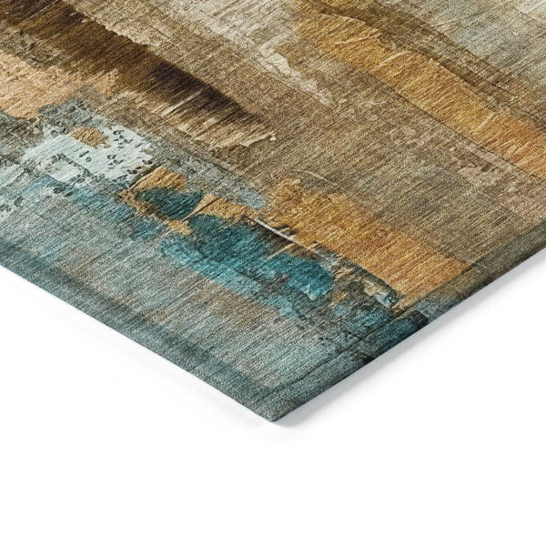 HomeRoots 8' Abstract Beige and Teal Round Washable Area Rug - Durable, Stylish Design for Indoor & Outdoor Use 629325