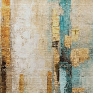 HomeRoots 9' X 12' Washable Beige and Teal Abstract Area Rug - Stylish Indoor/Outdoor Essential for Any Space 629327