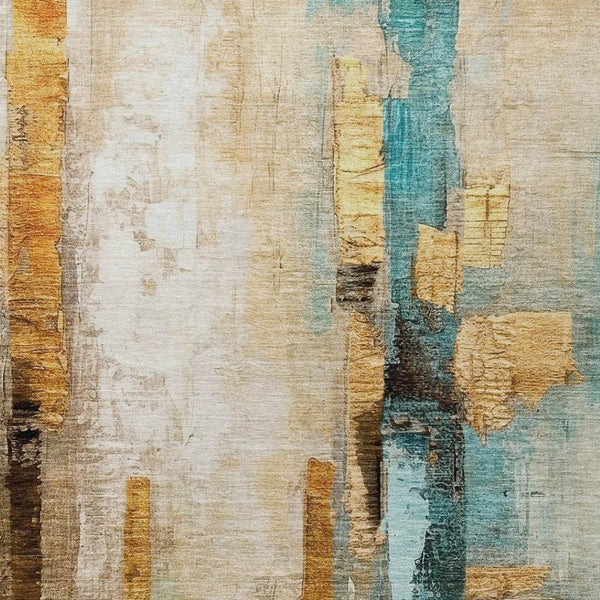 HomeRoots 9' X 12' Washable Beige and Teal Abstract Area Rug - Stylish Indoor/Outdoor Essential for Any Space 629327
