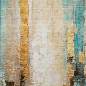HomeRoots 10' Beige and Teal Abstract Area Rug - Washable, Indoor/Outdoor, Durable, Stylish for High-Traffic Spaces 629328