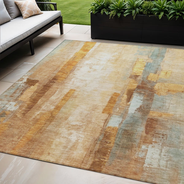 HomeRoots 5' X 8' Copper & Ivory Abstract Area Rug - Stylish, Washable, Durable for Indoor/Outdoor Spaces! 629330