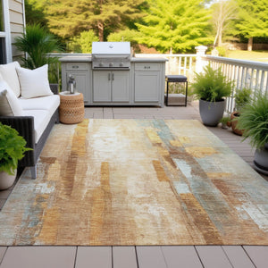HomeRoots 5' X 8' Copper & Ivory Abstract Area Rug - Stylish, Washable, Durable for Indoor/Outdoor Spaces! 629330