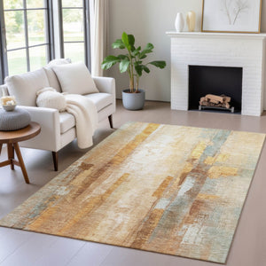 HomeRoots 5' X 8' Copper & Ivory Abstract Area Rug - Stylish, Washable, Durable for Indoor/Outdoor Spaces! 629330