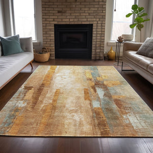 HomeRoots 5' X 8' Copper & Ivory Abstract Area Rug - Stylish, Washable, Durable for Indoor/Outdoor Spaces! 629330