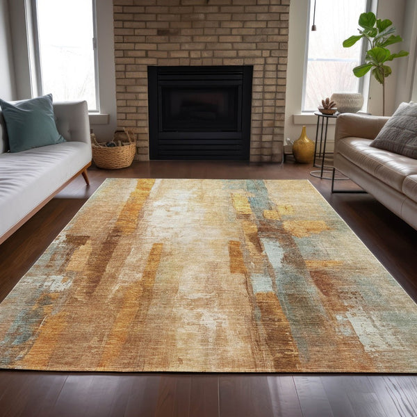 HomeRoots 5' X 8' Copper & Ivory Abstract Area Rug - Stylish, Washable, Durable for Indoor/Outdoor Spaces! 629330