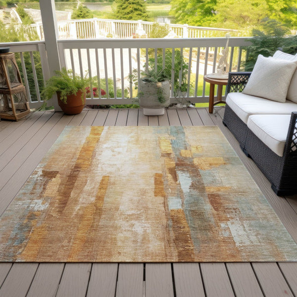 HomeRoots 5' X 8' Copper & Ivory Abstract Area Rug - Stylish, Washable, Durable for Indoor/Outdoor Spaces! 629330