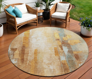 HomeRoots 8' Copper and Ivory Round Abstract Area Rug - Stylish, Washable & Durable for Indoor/Outdoor Use 629331