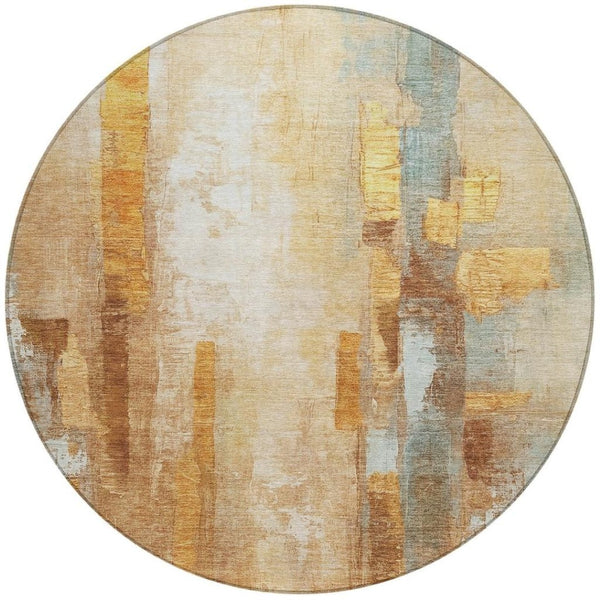 HomeRoots 8' Copper and Ivory Round Abstract Area Rug - Stylish, Washable & Durable for Indoor/Outdoor Use 629331