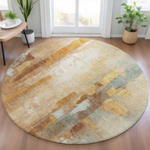 HomeRoots 8' Copper and Ivory Round Abstract Area Rug - Stylish, Washable & Durable for Indoor/Outdoor Use 629331