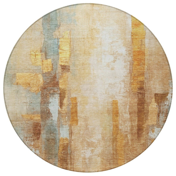 HomeRoots 8' Copper and Ivory Round Abstract Area Rug - Stylish, Washable & Durable for Indoor/Outdoor Use 629331