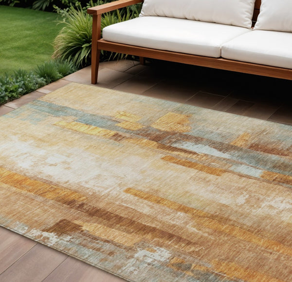HomeRoots 8' X 10' Copper And Ivory Abstract Washable Area Rug - Stylish, Durable, Indoor/Outdoor Design! 629332