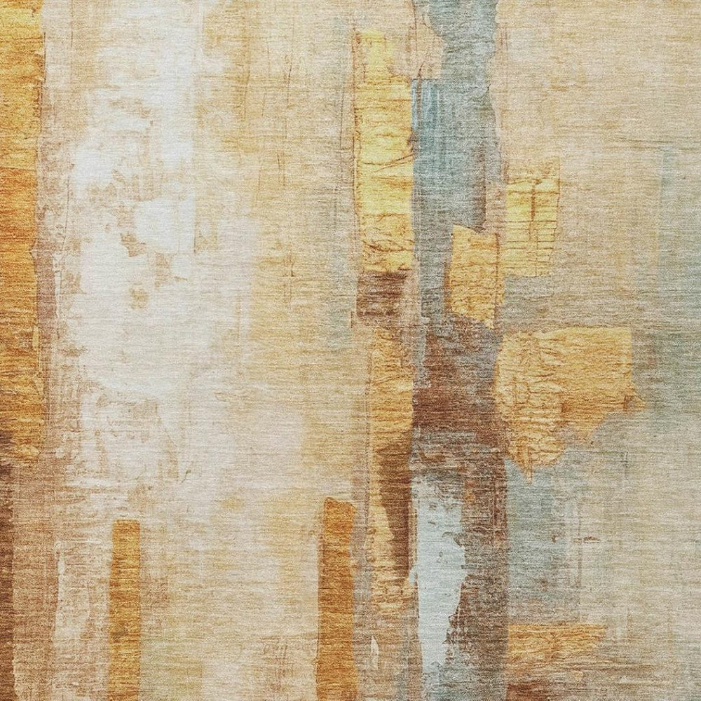 HomeRoots 9' X 12' Copper and Ivory Abstract Area Rug - Stylish, Washable, Stain-Resistant for Indoor/Outdoor Use 629333
