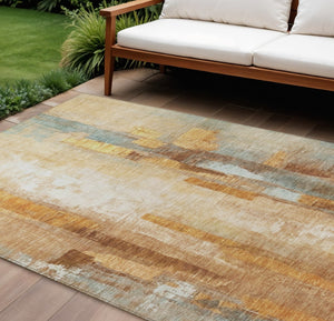HomeRoots 9' X 12' Copper and Ivory Abstract Area Rug - Stylish, Washable, Stain-Resistant for Indoor/Outdoor Use 629333