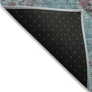 HomeRoots 8' Aqua and Mauve Round Medallion Rug – Durable, Washable Design for Indoor/Outdoor Spaces & High Traffic 629337