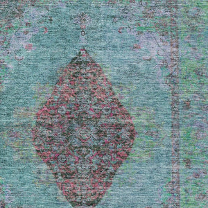 HomeRoots 8' X 10' Washable Aqua and Mauve Medallion Area Rug for Indoor & Outdoor Spaces | Durable & Stylish 629338