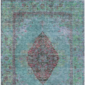 HomeRoots 9' X 12' Aqua Medallion Area Rug - Durable, Washable, Indoor/Outdoor Design for High-Traffic Spaces 629339