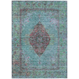 HomeRoots 9' X 12' Aqua Medallion Area Rug - Durable, Washable, Indoor/Outdoor Design for High-Traffic Spaces 629339