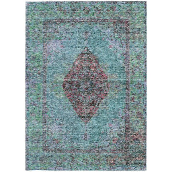 HomeRoots 10' Vibrant Aqua and Mauve Medallion Washable Area Rug - Durable Indoor/Outdoor Solution for Any Space 629340