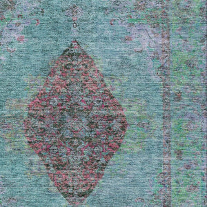 HomeRoots 10' Vibrant Aqua and Mauve Medallion Washable Area Rug - Durable Indoor/Outdoor Solution for Any Space 629340