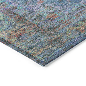 HomeRoots 8' Round Medallion Area Rug in Blue and Rust – Durable, Washable, Stylish for Indoor & Outdoor Use 629343