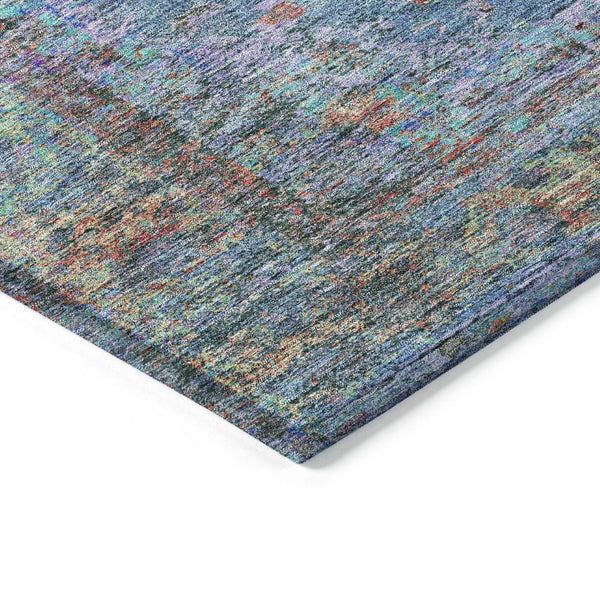 HomeRoots 8' Round Medallion Area Rug in Blue and Rust – Durable, Washable, Stylish for Indoor & Outdoor Use 629343