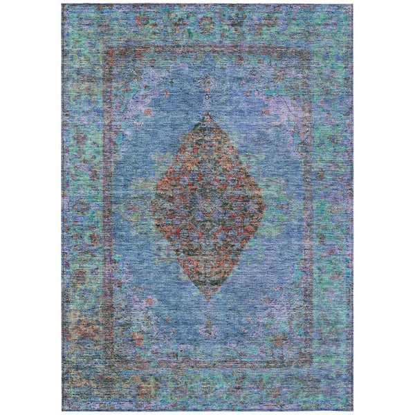 HomeRoots 8' X 10' Blue and Rust Medallion Area Rug - Indoor/Outdoor, Durable, Washable, Elegant Design 629344