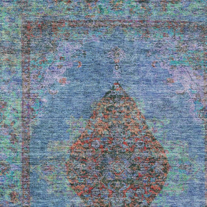 HomeRoots 9' X 12' Blue and Rust Medallion Area Rug – Durable, Washable, Indoor/Outdoor Style for Any Space! 629345