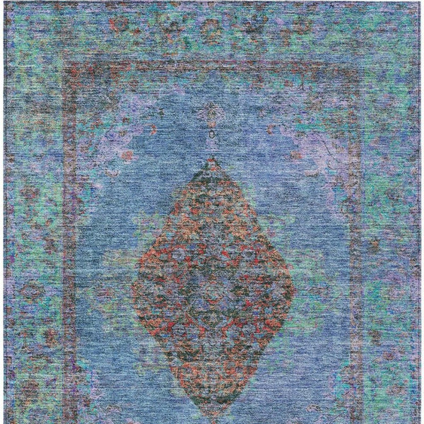HomeRoots 9' X 12' Blue and Rust Medallion Area Rug – Durable, Washable, Indoor/Outdoor Style for Any Space! 629345