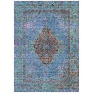 HomeRoots 10' Blue and Rust Medallion Washable Area Rug – Durable Indoor/Outdoor Décor for High-Traffic Spaces 629346