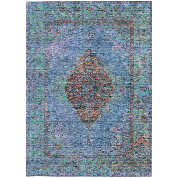 HomeRoots 10' Blue and Rust Medallion Washable Area Rug – Durable Indoor/Outdoor Décor for High-Traffic Spaces 629346