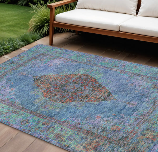 HomeRoots 10' Blue and Rust Medallion Washable Area Rug – Durable Indoor/Outdoor Décor for High-Traffic Spaces 629346