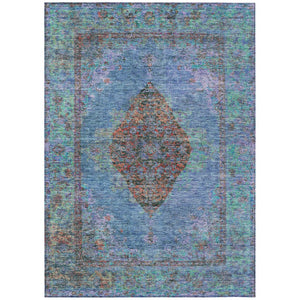 HomeRoots 10' Blue and Rust Medallion Washable Area Rug – Durable Indoor/Outdoor Décor for High-Traffic Spaces 629346