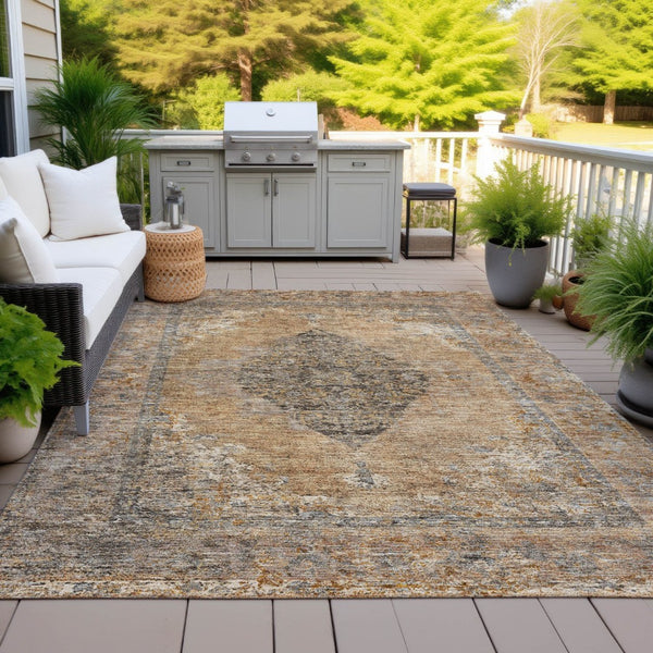 HomeRoots 5' Copper and Taupe Medallion Area Rug – Stylish, Washable Indoor/Outdoor Design for High Traffic Areas 629348