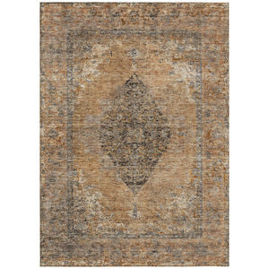 HomeRoots 5' Copper and Taupe Medallion Area Rug – Stylish, Washable Indoor/Outdoor Design for High Traffic Areas 629348