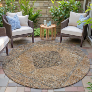 HomeRoots 8' Copper and Taupe Round Medallion Rug - Stylish, Washable Design for Indoor & Outdoor Spaces 629349