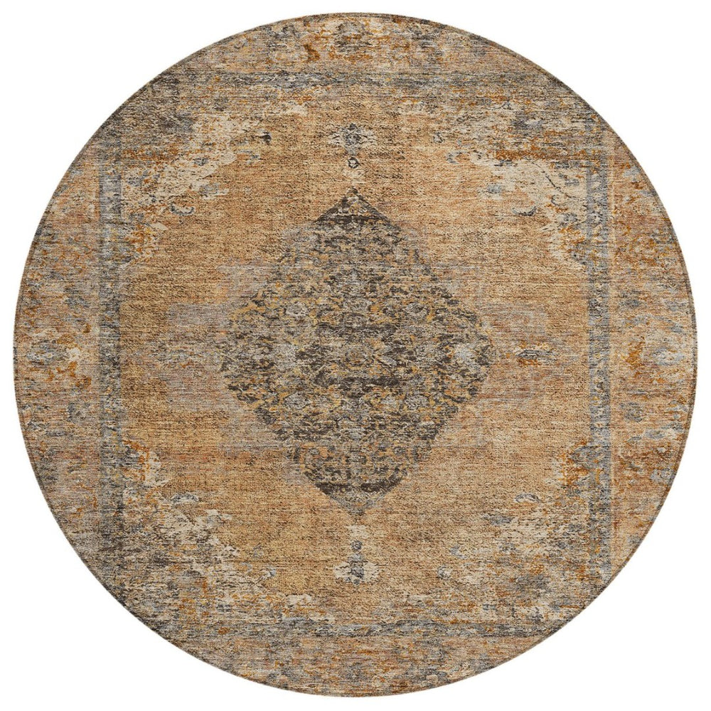 HomeRoots 8' Copper and Taupe Round Medallion Rug - Stylish, Washable Design for Indoor & Outdoor Spaces 629349