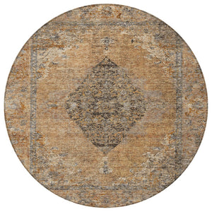 HomeRoots 8' Copper and Taupe Round Medallion Rug - Stylish, Washable Design for Indoor & Outdoor Spaces 629349
