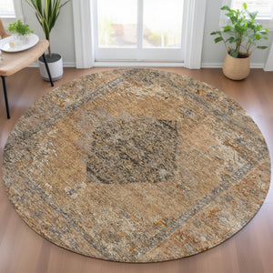 HomeRoots 8' Copper and Taupe Round Medallion Rug - Stylish, Washable Design for Indoor & Outdoor Spaces 629349
