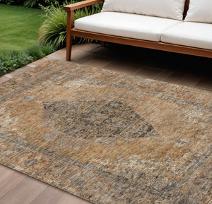HomeRoots 8' X 10' Copper and Taupe Medallion Rug - Elegant, Washable, Durable for Indoor and Outdoor Spaces! 629350