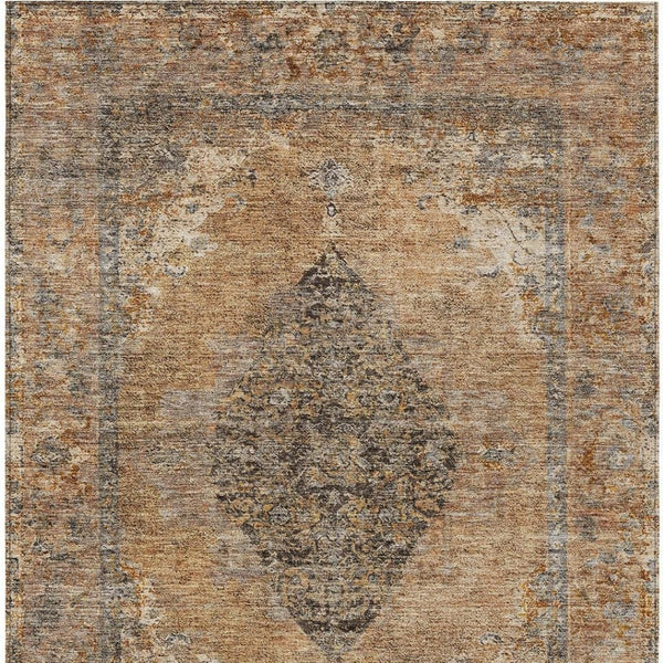 HomeRoots 8' X 10' Copper and Taupe Medallion Rug - Elegant, Washable, Durable for Indoor and Outdoor Spaces! 629350